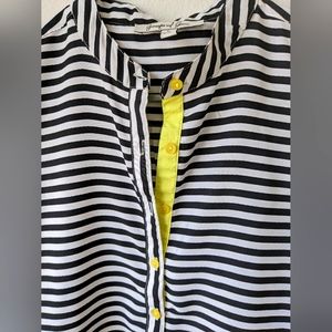 New, Sleeveless black and white stripe blouse, lime green trim  buttons. SZ L
